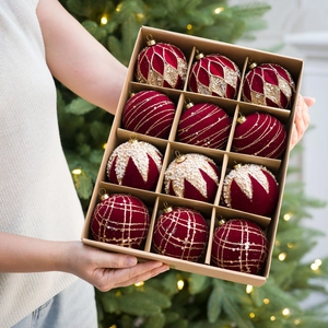 Boules De Noël En Velours Flocage Paillettes Künstliche Perles Artificielles Décoration Arbre Fêtes Élégant