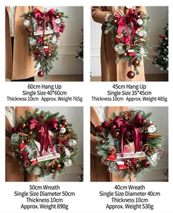 Detailed size specifications for burgundy Christmas swag and wreath door decorations