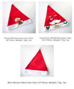 Detailed views of Christmas hats with plush fabrics, Santa embroidery, and snowmen motifs