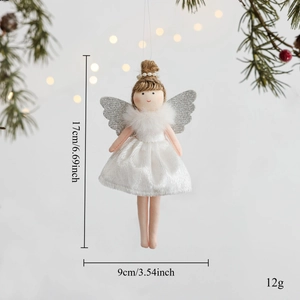Detail showing 17cm plush ballet angel doll with silver wings and pearl headband decoration