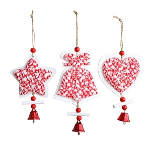 Set adornos navideños de madera con estrellas corazones y campanas punto rojo blanco