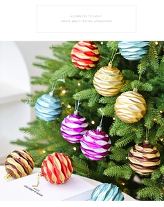 Detail of 8cm Christmas ball ornaments with wave texture and glitter on tree