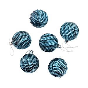 Lot de 6 boules de Noël bleu foncé avec texture ondulée 3D pour décoration de sapin