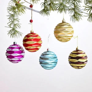 Large Christmas Ball Ornaments Glitter Wave Texture Electroplated Plastic Baubles For Tree Decor Home Holiday Party