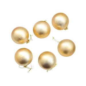Set de 6 bolas de Navidad oro mate 8cm con relieve de copo de nieve para decoración