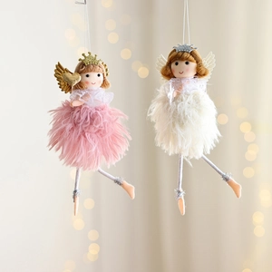 Christmas Plush Angel Girl Pendant Mesh Fairy Doll Hanging Ornament For Christmas Tree Home Party Decor Cute Wings Gift