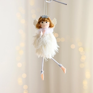 Christmas angel ornament with white mesh skirt and silver crown for tree decoration
