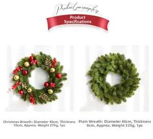 Comparison detail of a decorated Christmas wreath and a plain green pine needle wreath