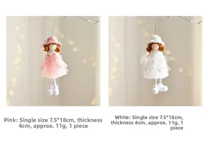 Detail of pink and white plush angel ornaments with tulle skirts and pearl accents