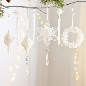 White Glitter Christmas Hanging Ornaments Snowflake Star Conch Icicle Pendants For Christmas Tree Holiday Home Party Decoration