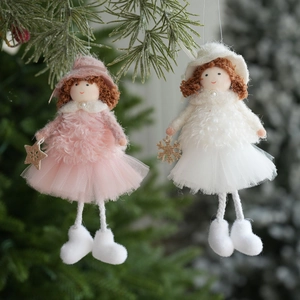 Cute plush Christmas angel ornaments with tulle skirts and golden stars for tree decor