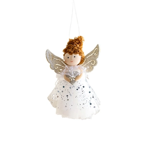Plush angel doll ornament with silver sequin wings and mesh skirt for Christmas decor