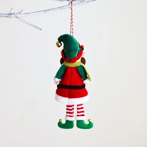 Simpatico elfo di Natale sospeso con vestito in velluto rosso e verde per addobbi natalizi