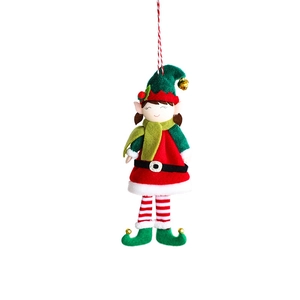 Simpatico elfo di Natale in peluche con cappello verde e vestito rosso per addobbi