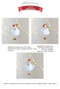 Detail view of white mesh Christmas angel ornaments with dimensions 10x16cm and golden wings