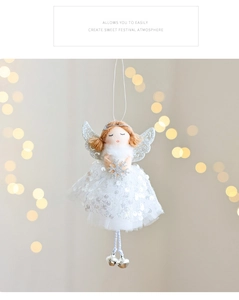 Detailed Christmas angel pendant with sequin mesh skirt and bells for holiday tree decor