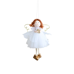 White mesh Christmas angel ornament with golden wings and sequin star decoration