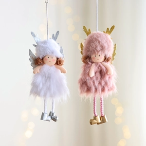 Colgante de Niña Ángel de Peluche para Árbol de Navidad Astas de Reno Adorno Colgante Decoración de Fiesta en Casa