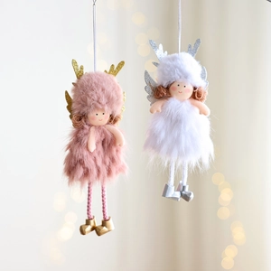 Ángeles de Navidad de felpa con astas y alas brillantes para decoración festiva del árbol