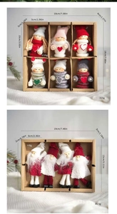 Vue détaillée des lutins de Noël en feutre faits main avec dimensions et spécifications