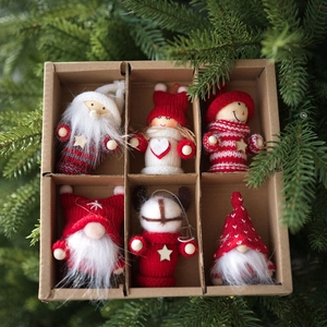 Ornements de Gnome de Noël Tricotés à la Main Tête en Bois Père Noël Renne Poupée Suspendue Décorations d'Arbre de Noël Cadeau