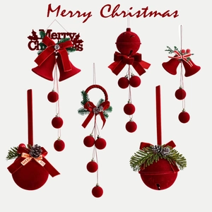 Ornements Suspendus Cloche de Noël Floconné Rouge Avec Nœud en Velours Renne Flocon de Neige Pour Décoration de Sapin de Noël Maison Fête
