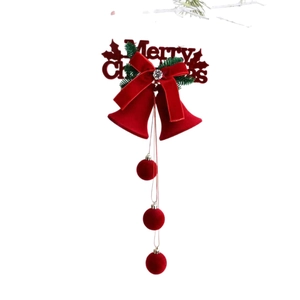 Cloches de Noël floquées rouges avec nœud en velours et panneau Merry Christmas décor