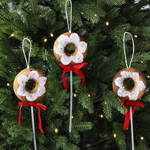 Ornement Suspendu de Donut Sucette de Noël en Mousse Décoration de Faux Aliments Avec Nœud en Velours Rouge Pour Arbre de Noël