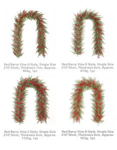 Detaillierter Vergleich von vier 2m Weihnachtsgirlanden mit roten Beeren und PE-Kiefer