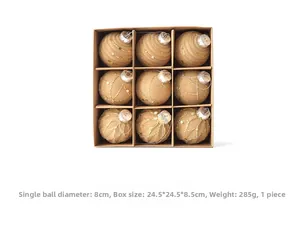 Detailed top view of 8cm glittered beige Christmas balls in 9-count gift box display