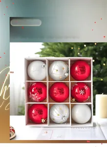 Detail of 8cm Christmas ball set with red, white, and silver patterns for festive decor