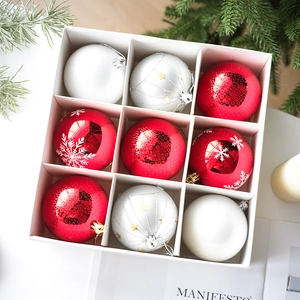 Christmas Ball Ornaments Plastic Painted Snowflake Star Pattern Holiday Xmas Tree Hanging Decorations Red White Silver
