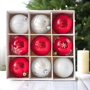 9-piece 8cm Christmas ball set with red, silver and white painted ornaments in a gift box