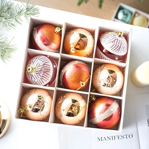 9Pcs Christmas Ball Ornaments Set Bricks Red Electroplated Painted Plastic Balls Xmas Tree Hanging Decor For Holiday Party Gift