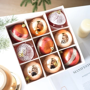 9pcs 6-8cm Christmas ornaments set with red gold white plated balls in a gift box