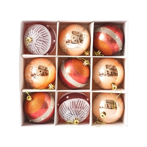 Set of 9 glitter Christmas ball ornaments in rose gold and burgundy for tree decoration