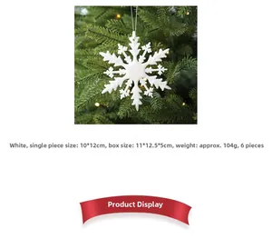 Detailed view of white snowflake Christmas tree ornaments with size and weight parameters