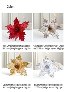 Macro-detail van Poinsettia kerstbloemen met pailletten in goud, zilver en rood
