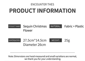 Specificaties van de glitter kerstbloemen met een diameter van 26 cm en 25 g gewicht