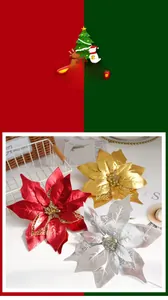 Detailed view of hollowed-out artificial poinsettia flowers for Christmas tree decoration