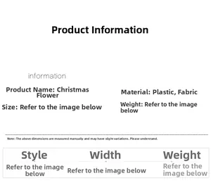 Detailed specification chart for artificial poinsettia made of plastic and fabric materials