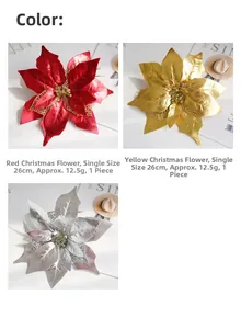 Detailed comparison of 26cm artificial hollow Christmas flowers in red, gold, and silver