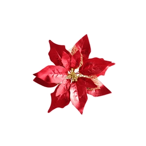 Artificial red and gold Christmas poinsettia flower for tree decoration and holiday crafts
