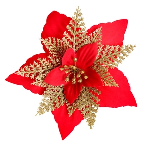 Glinsterende rode en gouden kerstster kunstbloem voor de kerstboomversiering