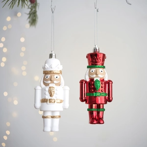 Nussknacker Weihnachtsanhänger in Rot und Weiß mit Glitzer für die Weihnachtsdeko