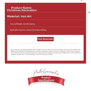 Specifications for festive metal Christmas wreath door hanger with glitter finish details