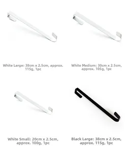 Detailed comparison of metal door hooks in black and white with different length dimensions
