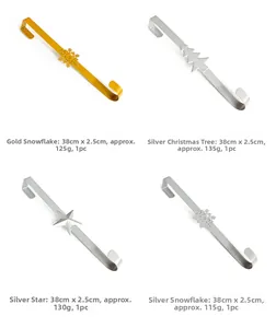 Detailed view of metal door hooks with festive snowflake and star motifs in 38cm size