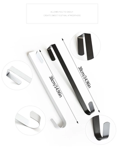 Detailed view of 15 inch black and white metal wreath door hooks for holiday decoration