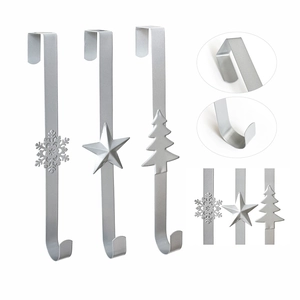 Set of 3 silver metal door hooks with snowflake star and Christmas tree decorations